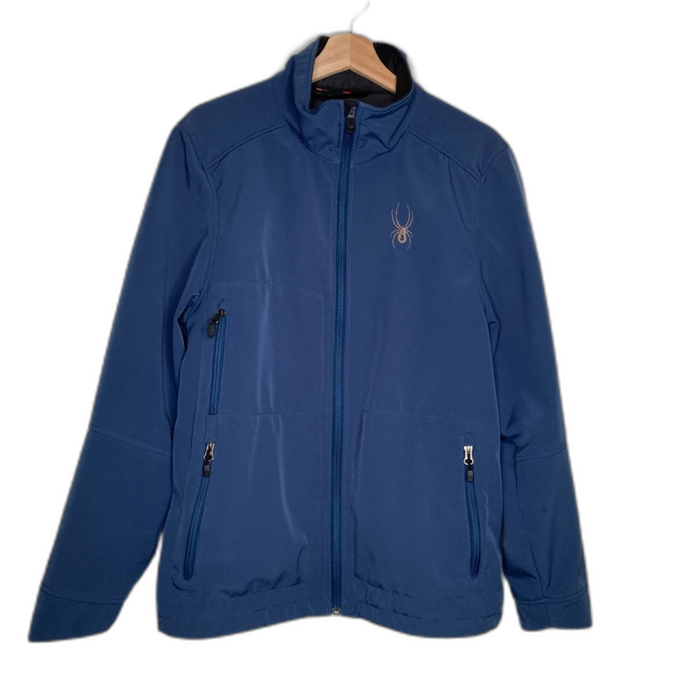 Spyder Mens Soft Shell Jacket Blue Full Zip Front Pockets Mock Neck M